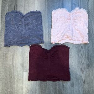 3-Pack Lace Trim Texture strapless Shirts